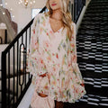 Womens Loose Mini Dress With Double-Layer V-Neck And Print
