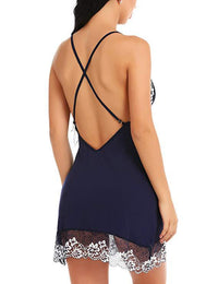 Women Sexy Strappy Back Lace Nightdress