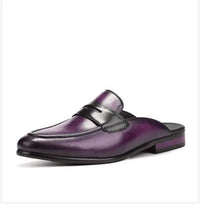 New Men's Solid Movement Pointed Back Half Cut Versatile Casual Leather Shoes And Slippers