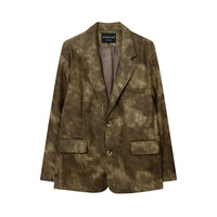 Men's Autumn Tie-dye Contrast Color Suit Collar PU Leather Jacket Coat