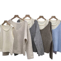Bandage Dress Knitted Vest Soft Glutinous Loose-fitting Long Sleeve Sweater Two-piece Set