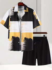 Men's Short Sleeve Shirt Outfit Printed Men's Clothing