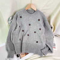 Women's Casual Embroidered Flower Sweater