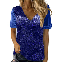V-neck Loose Sequin Short-sleeve Top T-shirt