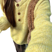 Korean-style Relaxed-fit Off-shoulder Crew-neck Cropped Sweater For Outerwear