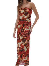 Sleeveless Off-shoulder Halterneck Sexy Backless Printed Dress