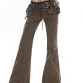 Black Weila Slimming Washed Denim Army Green Design Sense Bell-bottom Pants