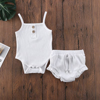 Summer Ins Baby Sleeveless Jumpsuit Triangle Drop Stripe Cotton Two Piece Set