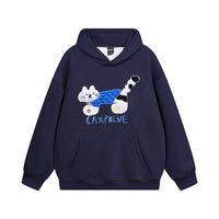 American High Street Flocking Embroidered Kitten Loose Hooded Sweater Men