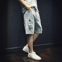 Ripped Denim Outer Wear Fifth Pants