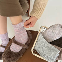 Japanese-style Solid-color Wool Socks For Women