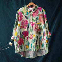Loose Printed Crew Neck Casual Plus Size Women's Shirt