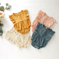 Solid Color Lace Button Triangle Romper