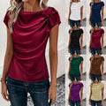 Solid-color Satin Faux-silk Off-the-shoulder Sleeveless Work Top