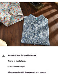 Men's Casual Long-sleeved Floral Linen Shirt Coat