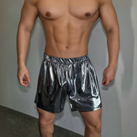 Liquid Soft  Leather Silver Shorts American Retro Sports Pants