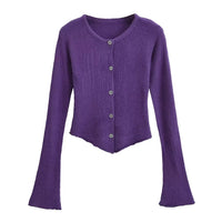 Women's Round Neck Single-breasted Bell-sleeve Sweater