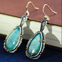 Antique Silver Turquoise Vintage Earrings European And American Creative