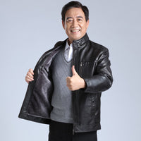 Men's Fleece-lined Thickening Stand Collar Loose Leather Coat