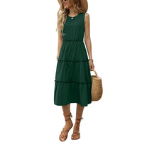 Simple Solid-Color Pleated Ruffle-Trimmed Sleeveless Dress