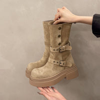 Womens Matte Boots In British Style With Thick Soles
