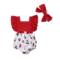 Summer Sleeveless Cherry Print Backless Lace Up Romper Suit