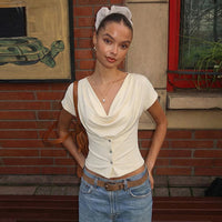 Womens Slimming Figure-flattering Short-sleeve T-shirt Cropped Top