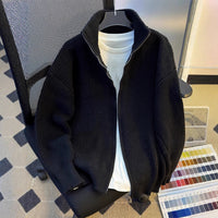Mens Hip-Hop Retro Zip-Up Knitted Cardigan Warm Sweater