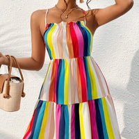 Rainbow Striped Lace Up Slip Dress