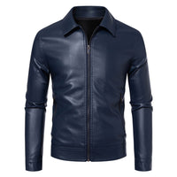 AutumnWinter Men's Leather Jacket With Lapel Collar Light Business Style