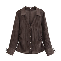 Summer New V-neck Bowknot Decoration Semi-transparent Shirt