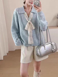 Lapel Knitwear Lace Lace-up Women's Sweater