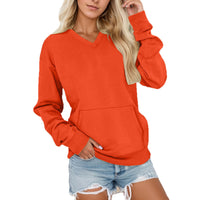 Women's V-neck Solid Color Non-hooded Sweater Pocket Loose Long Sleeve