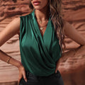 Women's Spring And Summer Sleeveless Satin Pleated Vest New Shirt