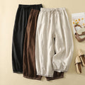 Womens Cotton Linen Embroidered Drawstring Loose Casual Pants