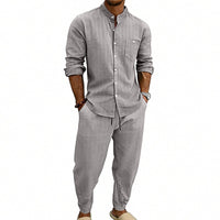 High-street Striped Henley Shirt Jogger Pants