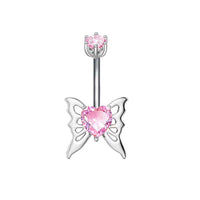Fashion Personality Peach Heart Belly Ring Butterfly Zircon Piercing Jewelry