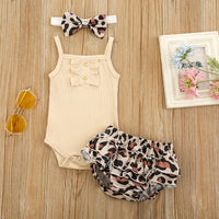Sunken Stripe Sling Triangle Rompers Flounced Skirt Three-piece Set