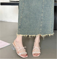 Square Bow Water Diamond Sandals With Exquisite Fairy Style French Temperament, Cool Slippers