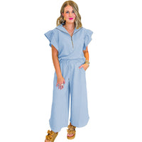 Women's Fashionable Trendy Ruffle Sleeve Two-Piece Set For Women
