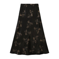 Rose Printed Satin A-line Skirt