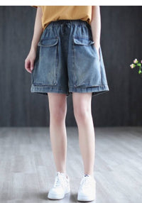 High Waist Plus Size Denim Shorts Women's Literary And Artistic Distressed Wide Leg Jeans