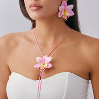 Personalized Long Wax Cord Fabric Floral Necklace
