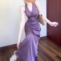 Retro Polka Dot Halter Dress Women