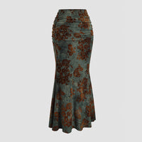 Autumn New Womens Elegant Velvet Sheath Midi Skirt