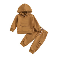 Solid Color Hooded Sweater With Pockets Overalls Suit Two-piece Set