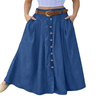 Fall Women's Long Dress Button High Waist Pure Color Pocket Casual