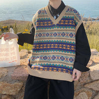 Spring And Autumn Japanese Retro Knitted Vest Men's V-neck Sweater