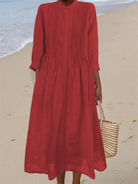 Long-sleeve Cotton-linen Womens Dress With A Shirt Collar