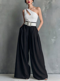 Fashionable Versatile High-waisted Loose-fitting Solid-color Casual Pants